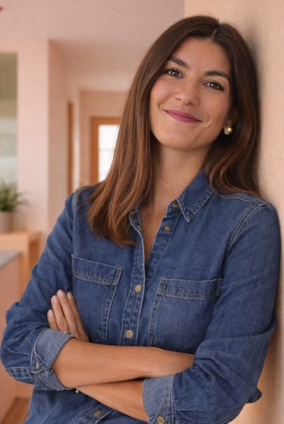 Portrait de Pascaline dans son espace de travail. décoratrice d'intérieur, agencement sur mesure et fondatrice de Maison15.